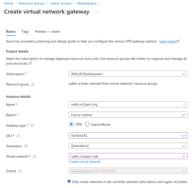 Azure vitual network gateway 1