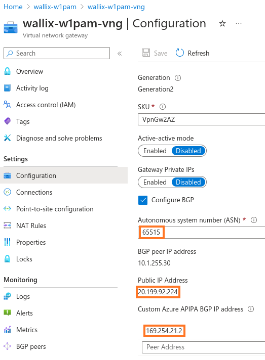 Azure VPN connection configuration