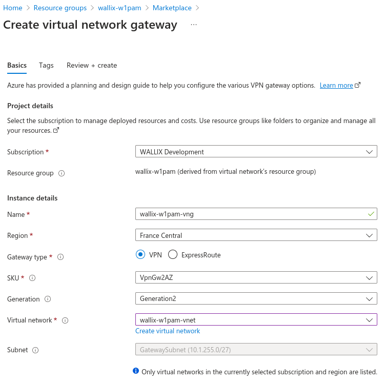 Azure vitual network gateway 1