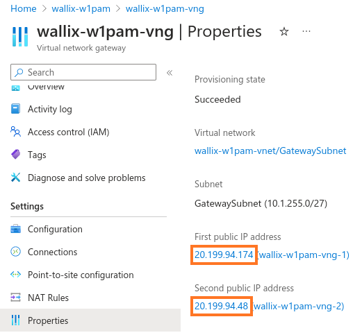 Azure VPN connection configuration