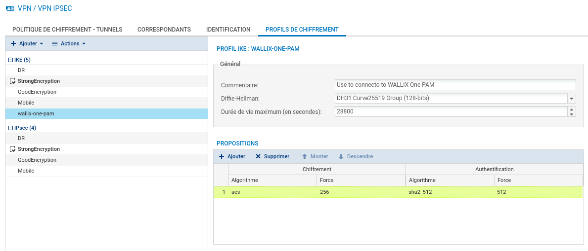Stormshield IKE policy