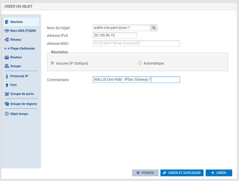 Stormshield object IPsec gateway