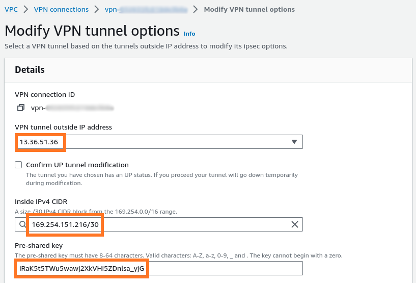 AWS vpn connection tunnel information 2/2