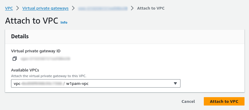 AWS vpn private gateway attach to VPC 2/2