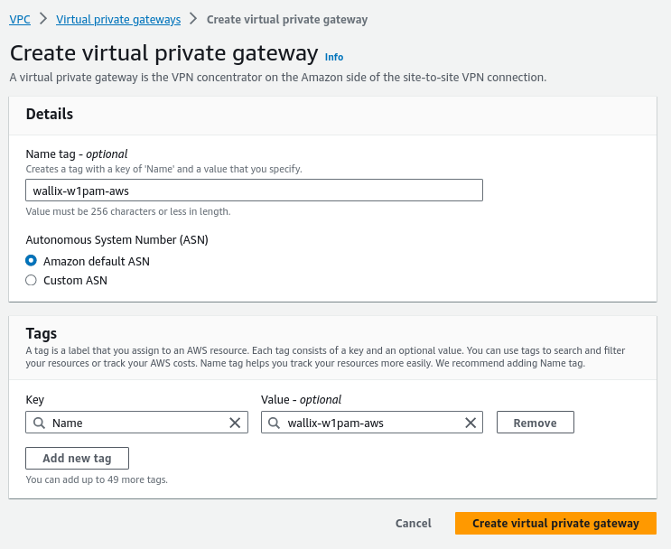 AWS vpn private gateway