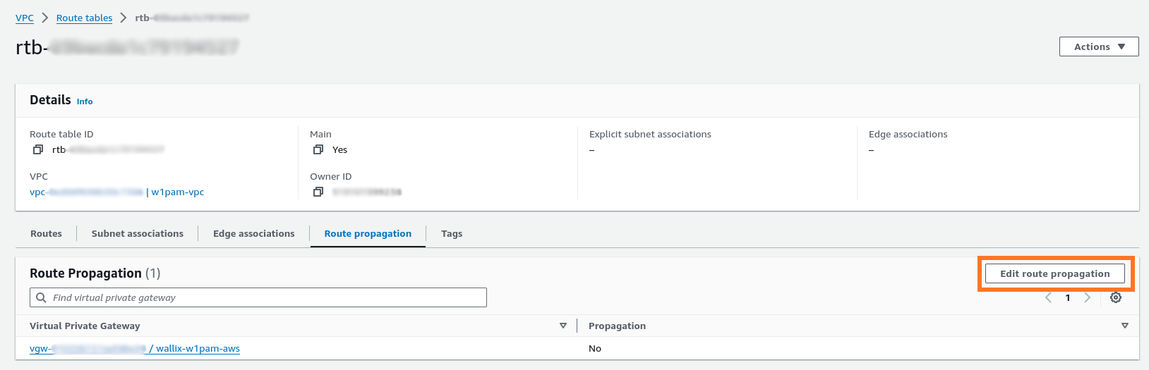 AWS vpn routing table propagation 2/3