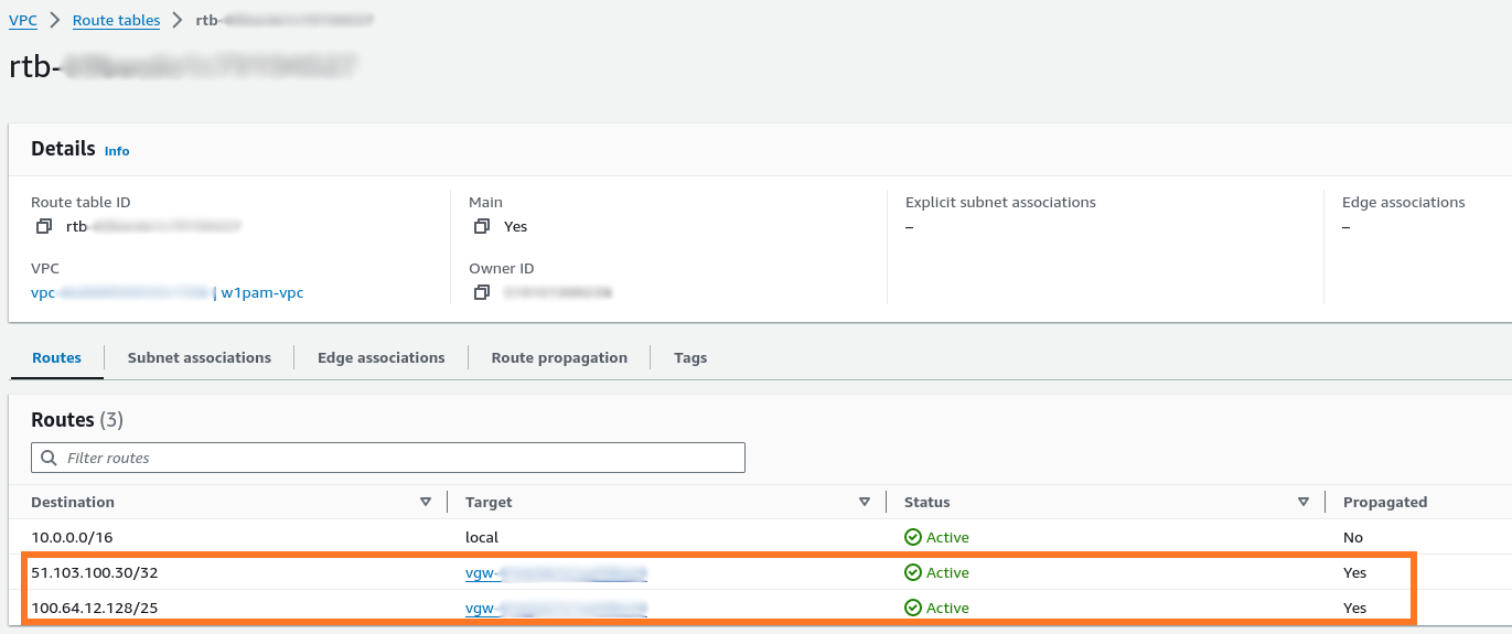 AWS show learned routes 2/2