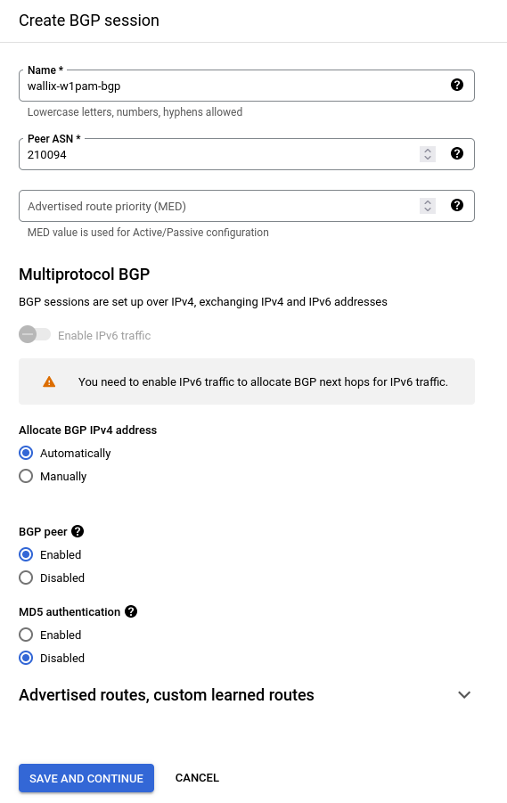 GCP Create BGP session