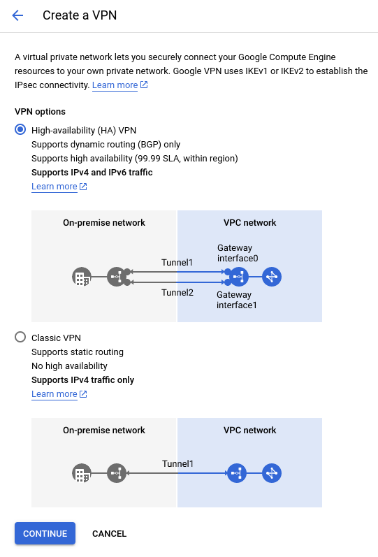 GCP Create VPN connection