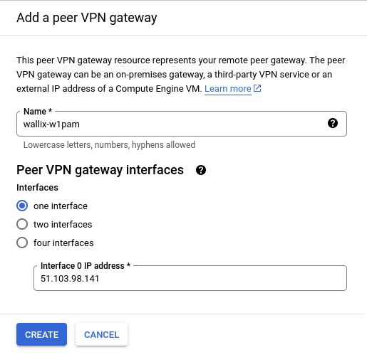 GCP Create VPN gateway