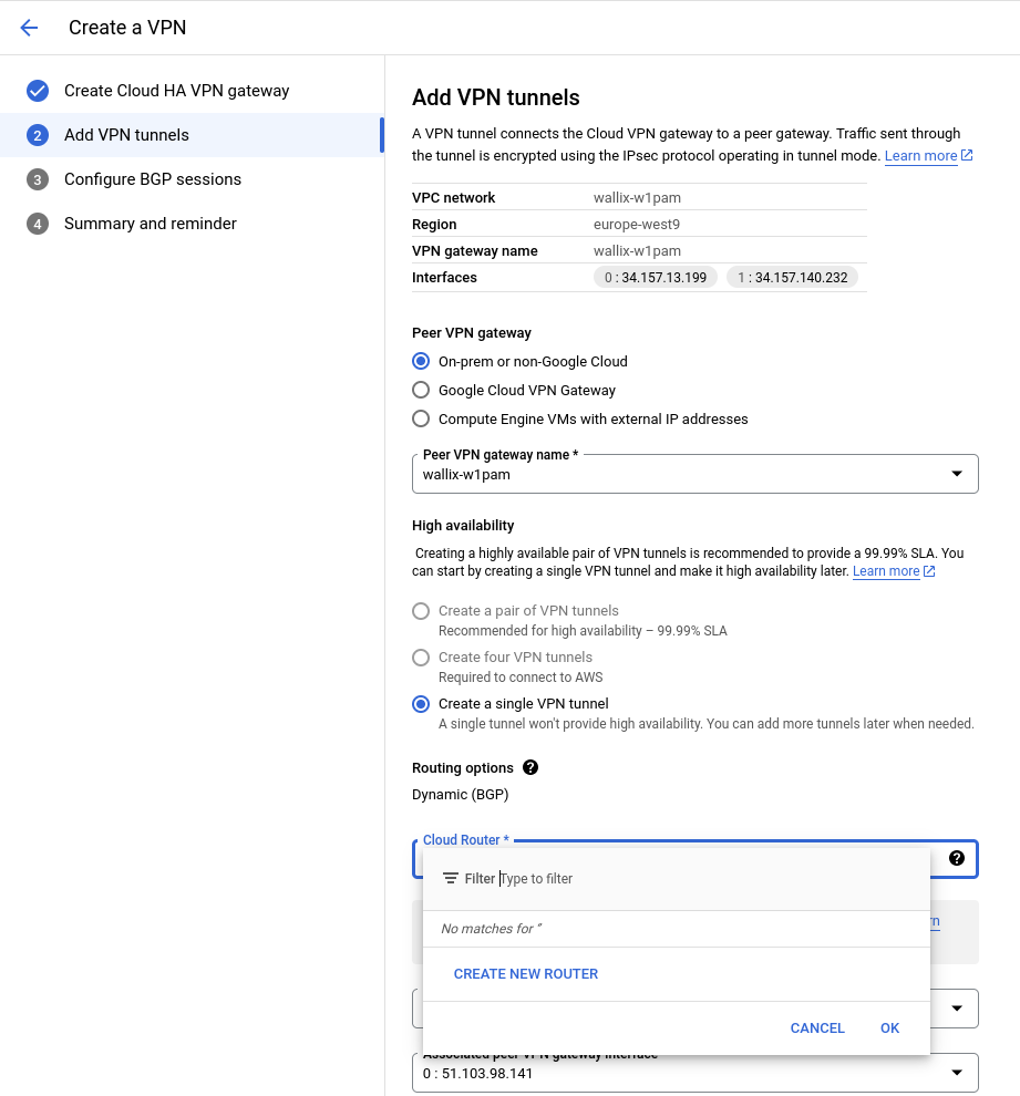 GCP Create VPN router (step 1)