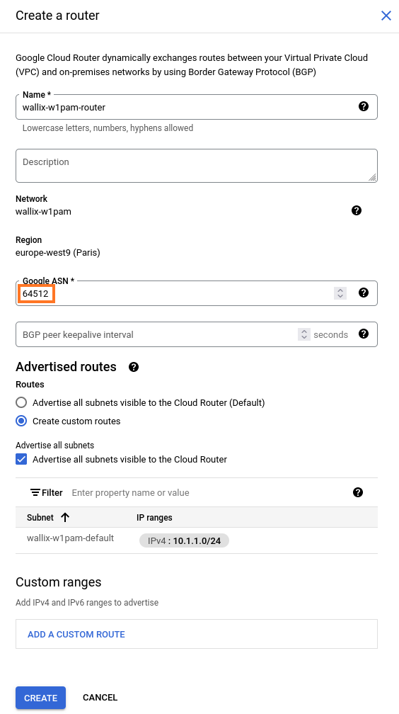 GCP Create VPN router (step 2)