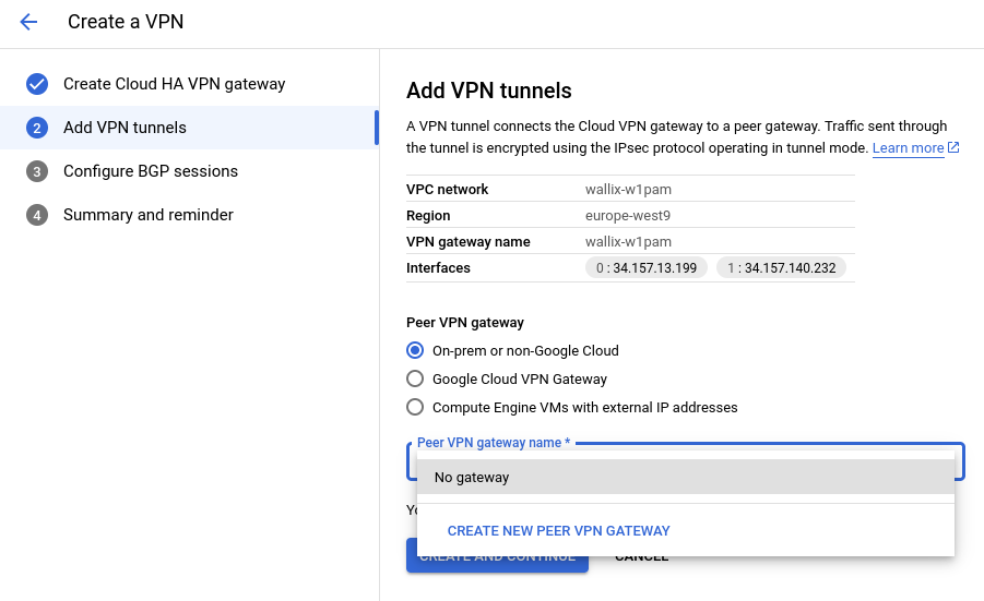 GCP Create VPN connection (step 2)