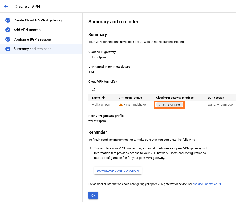 GCP Create VPN connection (step 4)