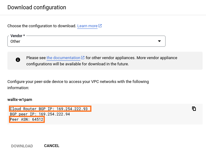 GCP VPN download configuration