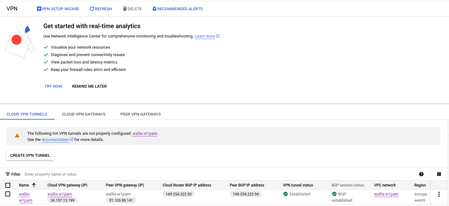 GCP VPN dynamic routing status